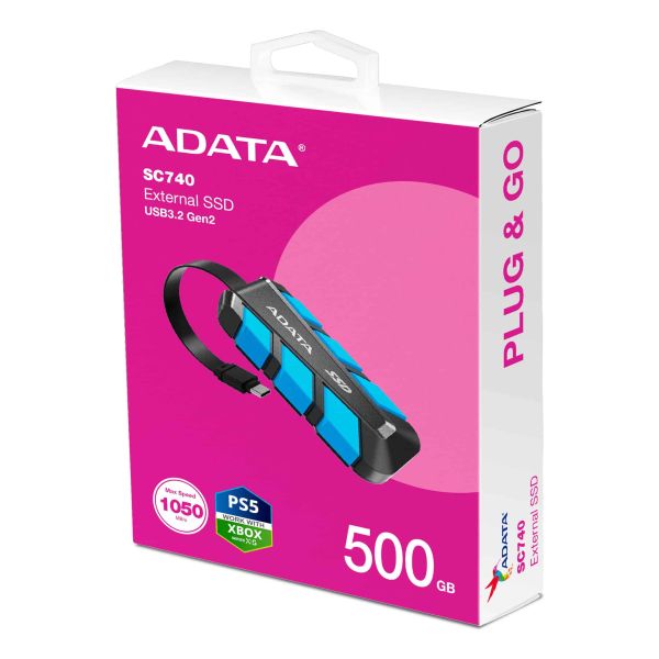 ADATA SC740 500 GB USB Type-C 3.2 Gen 2 (3.1 Gen 2) Zwart, Blauw (SC740-500G-CBU)