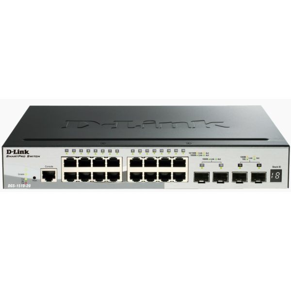 D-Link DGS-1510-20 netwerk-switch Managed L3 Gigabit Ethernet (10/100/1000) Zwart (DGS-1510-20)