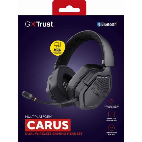 Trust GXT 493 Carus Gaming Headset - Draadloze gamingheadset – Bluetooth en USB verbinding – Afneembare microfoon – Zwart (25491)
