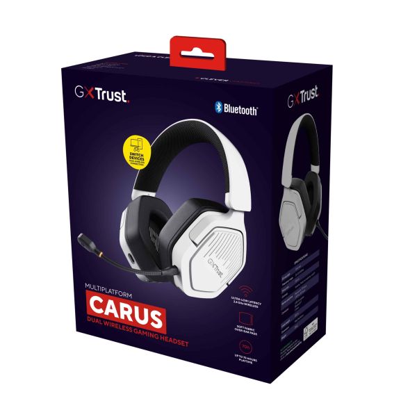 Trust GXT 493W Carus Gaming Headset - Draadloze gamingheadset – Bluetooth en 2.4 GHz verbinding – Afneembare microfoon – Wit (25534) Trust GXT 493W Carus Gaming Headset - Draadloze gamingheadset – Bluetooth en 2.4 GHz verbinding – Afneembare microfoon – Wit (25534)