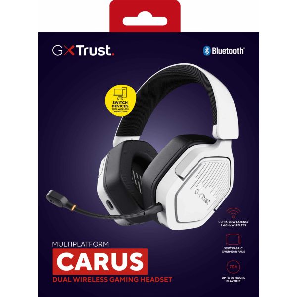Trust GXT 493W Carus Gaming Headset - Draadloze gamingheadset – Bluetooth en 2.4 GHz verbinding – Afneembare microfoon – Wit (25534) Trust GXT 493W Carus Gaming Headset - Draadloze gamingheadset – Bluetooth en 2.4 GHz verbinding – Afneembare microfoon – Wit (25534)