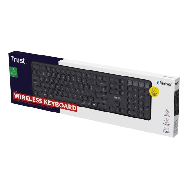 Trust Vaiya Draadloos Toetsenbord - Multi-device toetsenbord – QWERTY US-indeling – USB en Bluetooth – Zwart (25511)