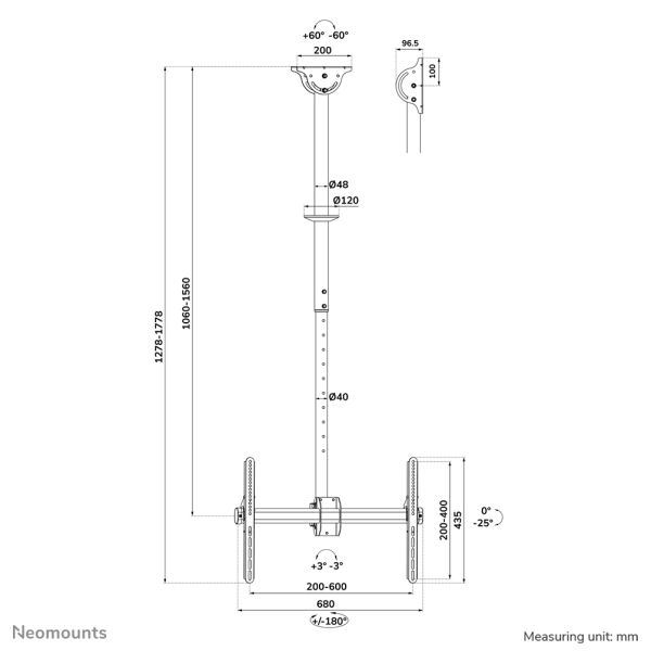 Neomounts TV plafondsteun (CL35-440BL16L)