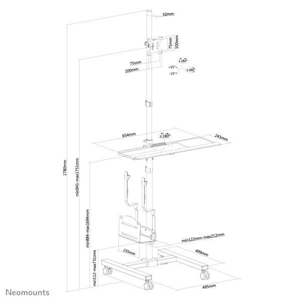 Neomounts mobiele werkplek (FPMA-MOBILE1700)