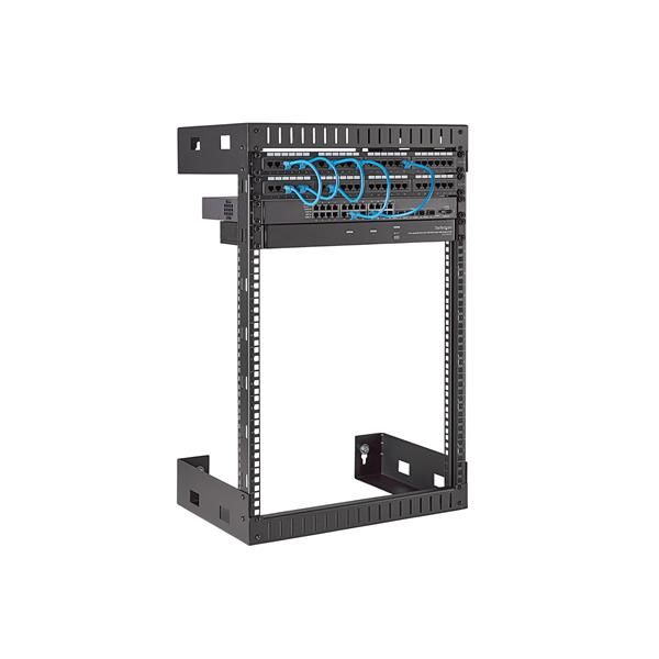 StarTech.com 2 Post 15U Heavy-Duty Wandmonteerbare Server Rack, 19" Open Frame Netwerk Rack, 30cm Diep, Data Rack voor IT/AV/Patchpaneel/Computer Apparatuur, Incl Kooimoeren en Schroeven (RK15WALLO)
