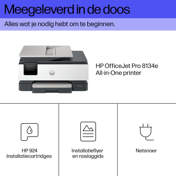 HP OfficeJet Pro 8134e Draadloos All-in-One Kleur Printer, Instant Ink; Dubbelzijdig printen (40Q46B)