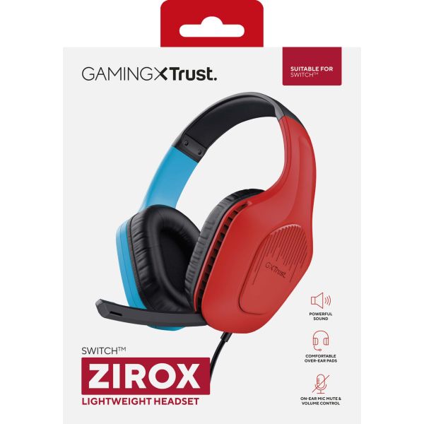 Trust GXT 416S Zirox Gaming Headset - USB gamingheadset – RGB-verlichting – Opklapbare microfoon – Zwart/Cyaan/Rood (25423)