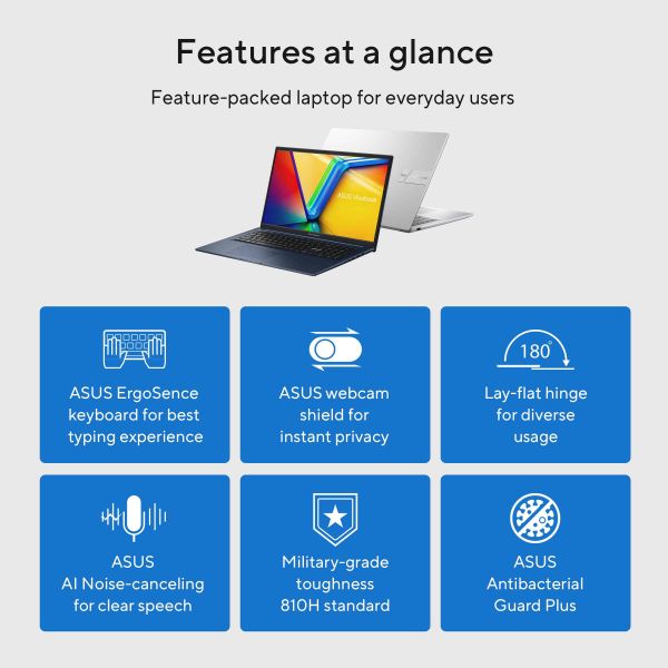 ASUS Vivobook 17 X1704VA-AU586W Intel® Core™ i5 i5-1334U Laptop 43,9 cm (17.3") Full HD 8 GB DDR4-SDRAM 512 GB SSD Wi-Fi 5 (802.11ac) Windows 11 Home Belgisch Blauw (90NB10V2-M00V70)