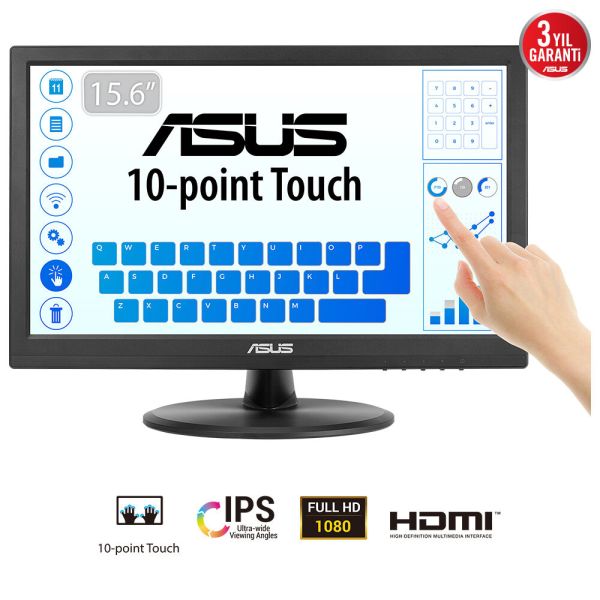 ASUS Touch VT169HE computer monitor 39,6 cm (15.6") 1920 x 1080 Pixels Full HD LED Touchscreen Tafelblad Zwart (90LM09V1-B01170)