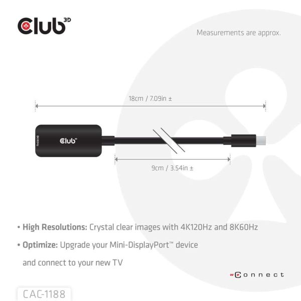CLUB3D Mini DisplayPort™ 1.4 to HDMI™ 8K60Hz M/F Adapter (CAC-1188)