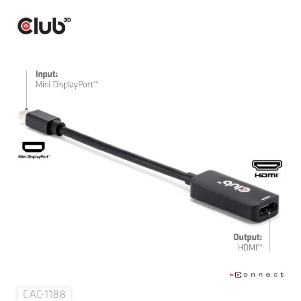 CLUB3D Mini DisplayPort™ 1.4 to HDMI™ 8K60Hz M/F Adapter (CAC-1188)