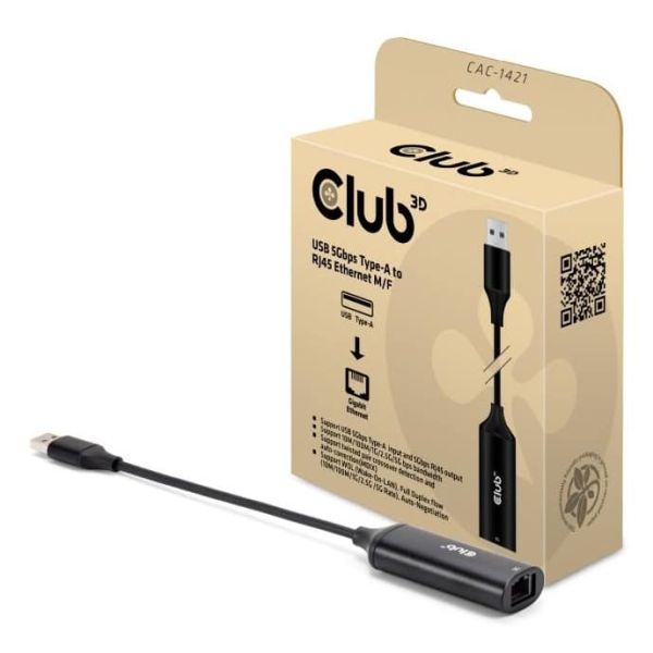 CLUB3D CAC-1421 tussenstuk voor kabels USB Type-A RJ45 Zwart (CAC-1421)