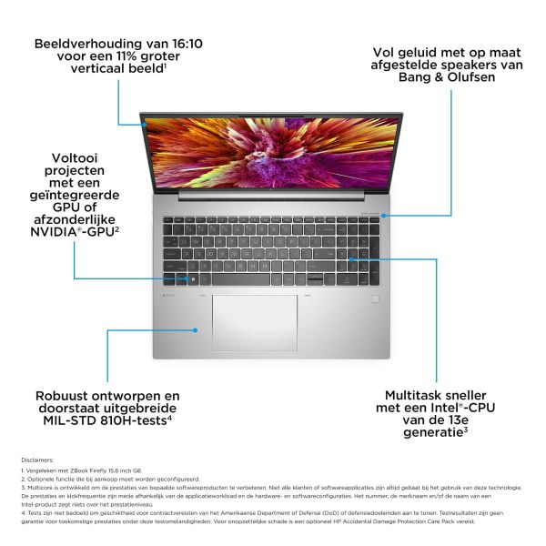HP ZBook Firefly 16 G10 Intel® Core™ i7 i7-1360P Mobiel werkstation 40,6 cm (16") Touchscreen WUXGA 32 GB DDR5-SDRAM 1 TB SSD Wi-Fi 6E (802.11ax) Windows 11 Pro Grijs (98P97ET#ABH)