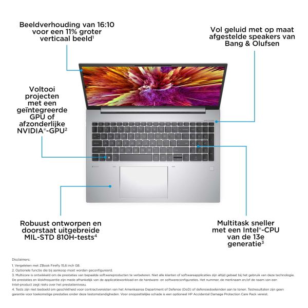 HP ZBook Firefly G10 Intel® Core™ i7 i7-1360P Mobiel werkstation 40,6 cm (16") Touchscreen WUXGA 32 GB DDR5-SDRAM 1 TB SSD Wi-Fi 6E (802.11ax) Windows 11 Pro Grijs (98P97ET#ABH)