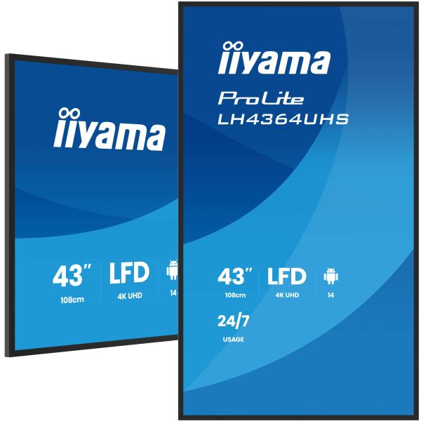 iiyama LH4364UHS-B1AG beeldkrant Digitale signage flatscreen 109,2 cm (43") LED Wifi 500 cd/m² 4K Ultra HD Zwart Type processor Android 24/7 (LH4364UHS-B1AG)