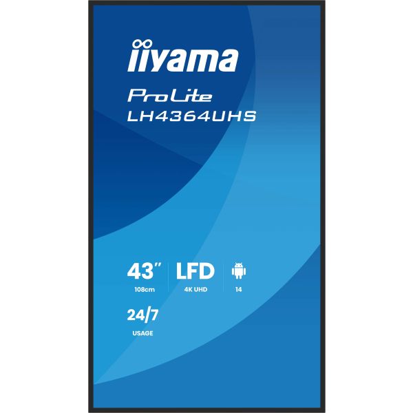 iiyama LH4364UHS-B1AG beeldkrant Digitale signage flatscreen 109,2 cm (43") LED Wifi 500 cd/m² 4K Ultra HD Zwart Type processor Android 24/7 (LH4364UHS-B1AG) iiyama LH4364UHS-B1AG beeldkrant Digitale signage flatscreen 109,2 cm (43") LED Wifi 500 cd/m² 4K Ultra HD Zwart Type processor Android 24/7 (LH4364UHS-B1AG)