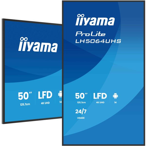 iiyama LH6564UHS-B1AG beeldkrant Digitale signage flatscreen 165,1 cm (65") Wifi 500 cd/m² 4K Ultra HD Zwart Android 24/7 (LH6564UHS-B1AG)