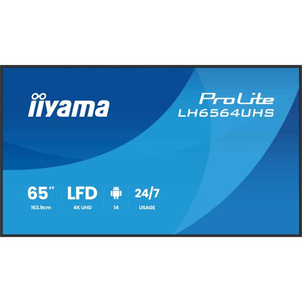 iiyama LH6564UHS-B1AG beeldkrant Digitale signage flatscreen 165,1 cm (65") Wifi 500 cd/m² 4K Ultra HD Zwart Android 24/7 (LH6564UHS-B1AG)