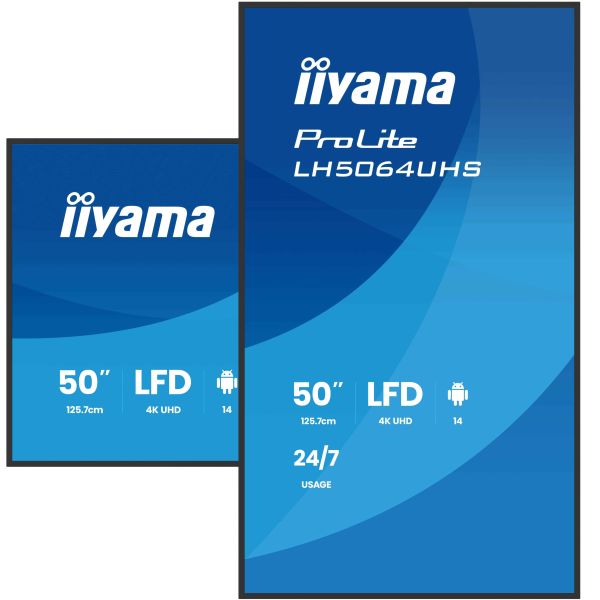 iiyama LH6564UHS-B1AG beeldkrant Digitale signage flatscreen 165,1 cm (65") Wifi 500 cd/m² 4K Ultra HD Zwart Android 24/7 (LH6564UHS-B1AG)