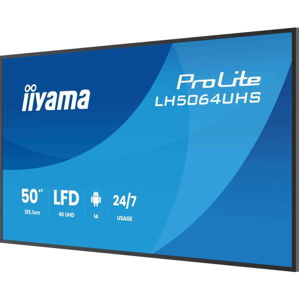 iiyama LH6564UHS-B1AG beeldkrant Digitale signage flatscreen 165,1 cm (65") Wifi 500 cd/m² 4K Ultra HD Zwart Android 24/7 (LH6564UHS-B1AG)