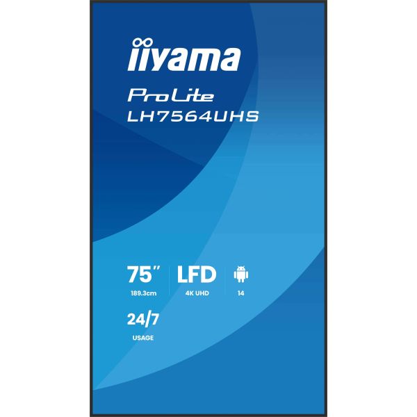 iiyama LH7564UHS-B1AG beeldkrant Digitale signage flatscreen 190,5 cm (75") Wifi 500 cd/m² 4K Ultra HD Zwart Android 24/7 (LH7564UHS-B1AG)