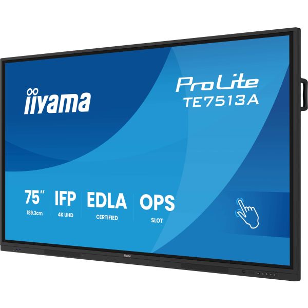 iiyama TE7513A-B1AG beeldkrant Interactief flatscreen 190,5 cm (75") Wifi 500 cd/m² 4K Ultra HD Zwart Touchscreen Type processor Android 18/7 (TE7513A-B1AG)