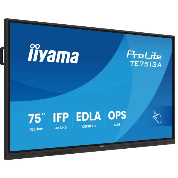 iiyama TE7513A-B1AG beeldkrant Interactief flatscreen 190,5 cm (75") Wifi 500 cd/m² 4K Ultra HD Zwart Touchscreen Type processor Android 18/7 (TE7513A-B1AG)
