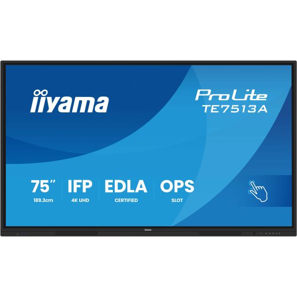 iiyama TE7513A-B1AG beeldkrant Interactief flatscreen 190,5 cm (75") Wifi 500 cd/m² 4K Ultra HD Zwart Touchscreen Type processor Android 18/7 (TE7513A-B1AG)