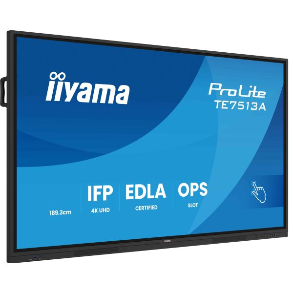 iiyama TE7513A-B1AG beeldkrant Interactief flatscreen 190,5 cm (75") Wifi 500 cd/m² 4K Ultra HD Zwart Touchscreen Type processor Android 18/7 (TE7513A-B1AG)