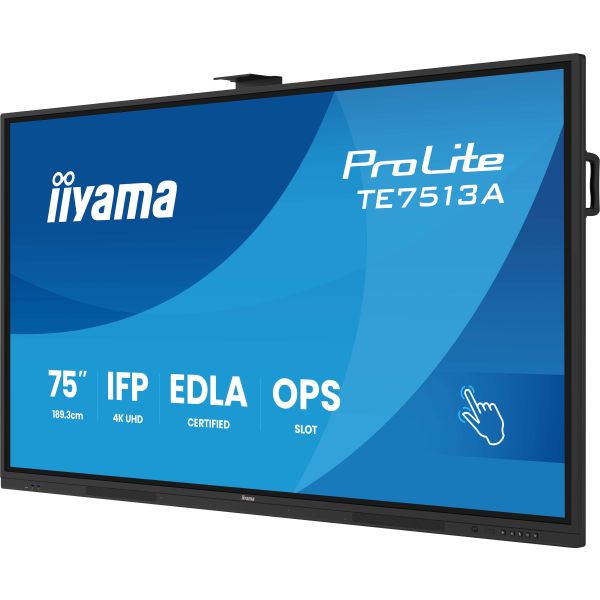 iiyama TE7513A-B1AG beeldkrant Interactief flatscreen 190,5 cm (75") Wifi 500 cd/m² 4K Ultra HD Zwart Touchscreen Type processor Android 18/7 (TE7513A-B1AG)