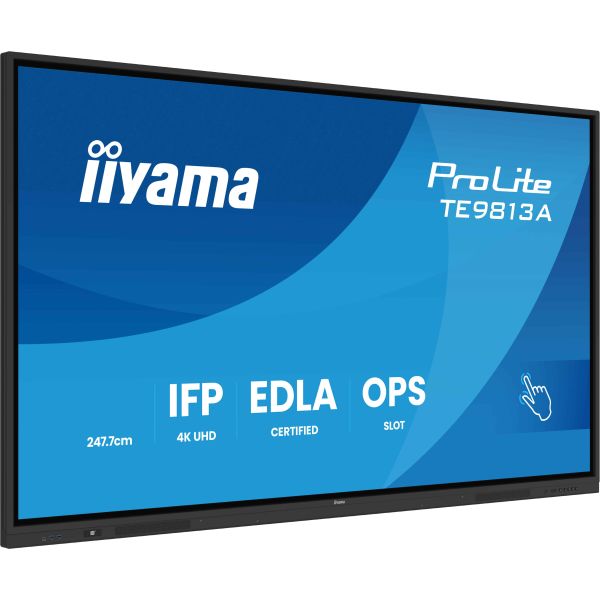 iiyama TE9813A-B1AG beeldkrant Interactief flatscreen 2,48 m (97.5") Wifi 450 cd/m² 4K Ultra HD Zwart Touchscreen Type processor Android 18/7 (TE9813A-B1AG)