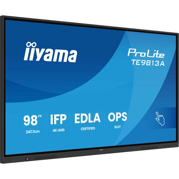 iiyama TE9813A-B1AG beeldkrant Interactief flatscreen 2,48 m (97.5") Wifi 450 cd/m² 4K Ultra HD Zwart Touchscreen Type processor Android 18/7 (TE9813A-B1AG)