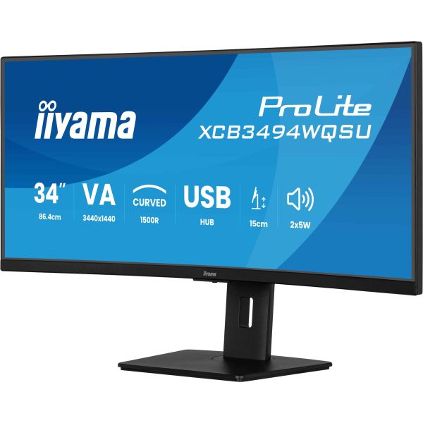 iiyama ProLite XCB3494WQSU-B1 computer monitor 86,4 cm (34") 3440 x 1440 Pixels UltraWide Quad HD LED Zwart (XCB3494WQSU-B1) iiyama ProLite XCB3494WQSU-B1 computer monitor 86,4 cm (34") 3440 x 1440 Pixels UltraWide Quad HD LED Zwart (XCB3494WQSU-B1)