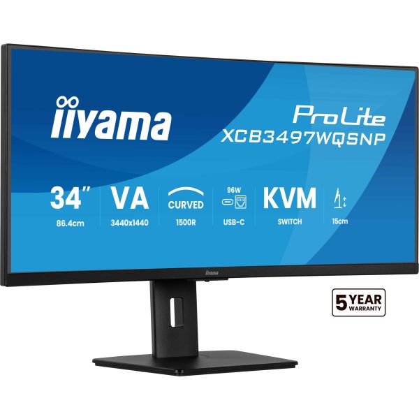 iiyama ProLite XCB3497WQSNP-B1 computer monitor 86,4 cm (34") 3440 x 1440 Pixels UltraWide Quad HD LED Zwart (XCB3497WQSNP-B1)