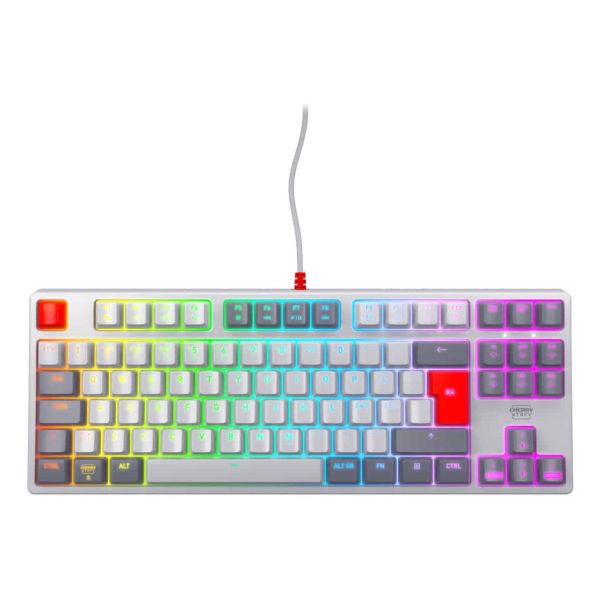 CHERRY K4V2 TKL toetsenbord Gamen USB QWERTY Scandinavisch Grijs, Licht Grijs, Rood (CX-K4V2-RGB-TKL-RETRO-R-NOR)