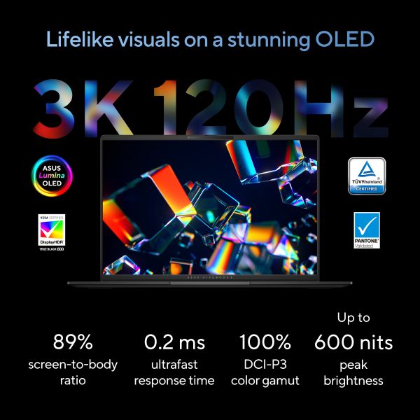 ASUS Vivobook S 16 OLED S5606CA-RI045W Intel Core Ultra 7 255H Laptop 40,6 cm (16") 3K 32 GB LPDDR5x-SDRAM 1 TB SSD Wi-Fi 7 (802.11be) Windows 11 Home Zwart (90NB1553-M007S0)
