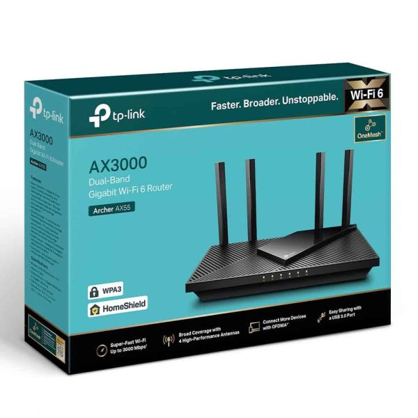 TP-Link Archer AX55 draadloze router Gigabit Ethernet Dual-band (2.4 GHz / 5 GHz) Zwart (ARCHER AX55(EU))