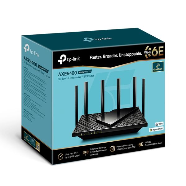 TP-Link Archer AXE75 draadloze router Gigabit Ethernet Tri-band (2,4 GHz / 5 GHz / 6 GHz) Zwart (ARCHER AXE75(EU))