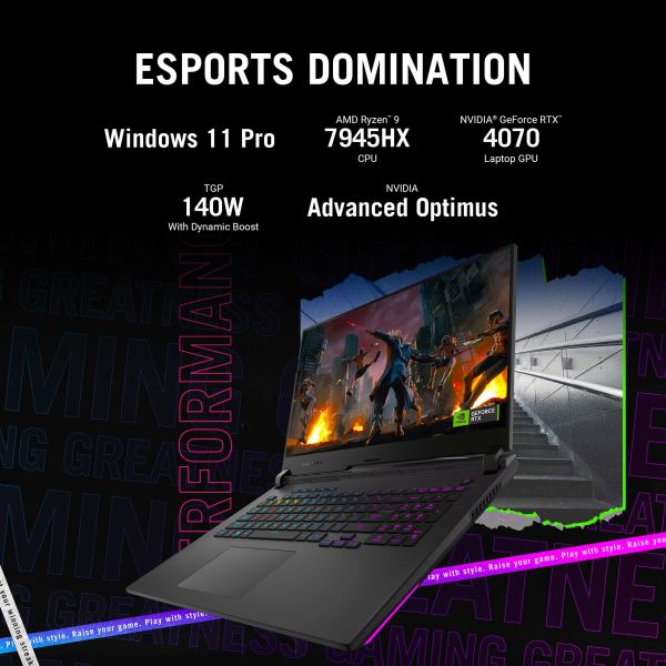 ASUS ROG Strix G17 G713PI-HX130W AMD Ryzen™ 9 7940HX Laptop 43,9 cm (17.3") Full HD 16 GB DDR5-SDRAM 1 TB SSD NVIDIA GeForce RTX 4070 Wi-Fi 6E (802.11ax) Windows 11 Home Grijs (90NR0GG4-M00AZ0)