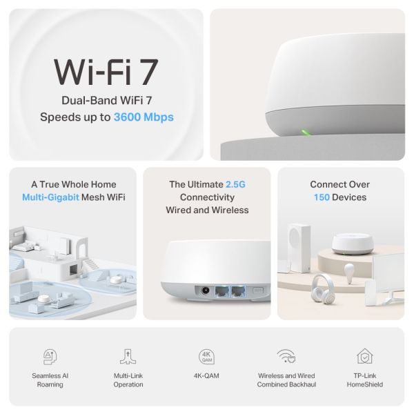 TP-Link DECO BE25(2-PACK) mesh-wifi-systeem Dual-band (2.4 GHz / 5 GHz) Wi-Fi 7 (802.11be) Wit Intern (DECO BE25(2-PACK)(EU))