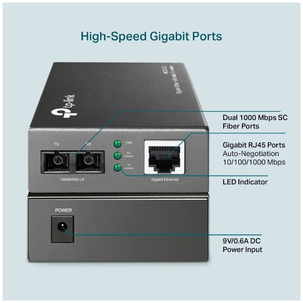 TP-Link MC210CS netwerk media converter 1000 Mbit/s 1310 nm Single-mode Zwart (MC210CS(UN))