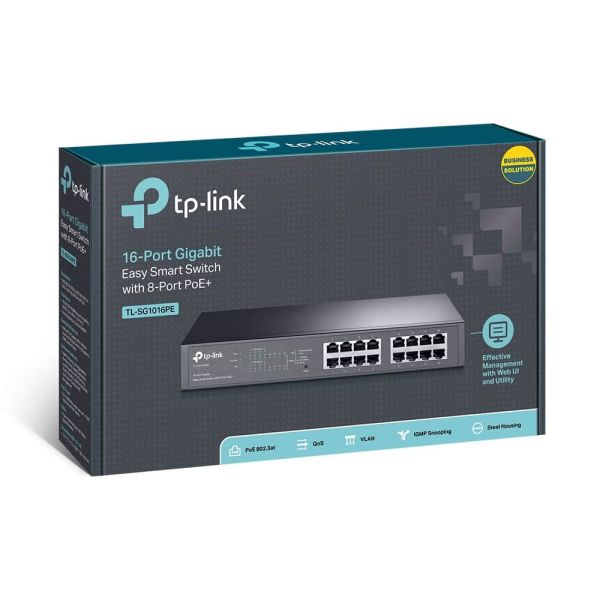 TP-Link TL-SG1016PE Managed L2 Gigabit Ethernet (10/100/1000) Power over Ethernet (PoE) 1U Zwart (SG1016PE)