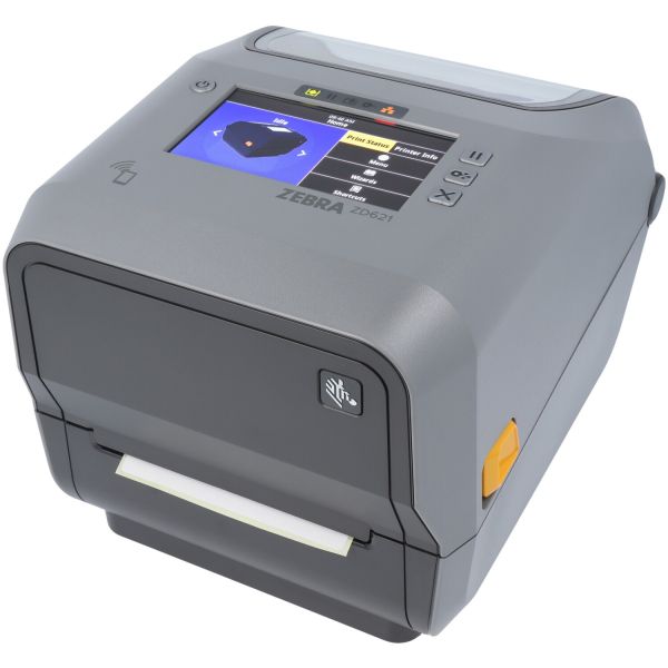 Zebra ZD621t, 12 dots/mm (300 dpi), disp. (kleur), RTC, USB, USB Host, RS232, BT, Ethernet, WLAN, kabel (USB), grijs (ZD6A143-30ER02EZ)