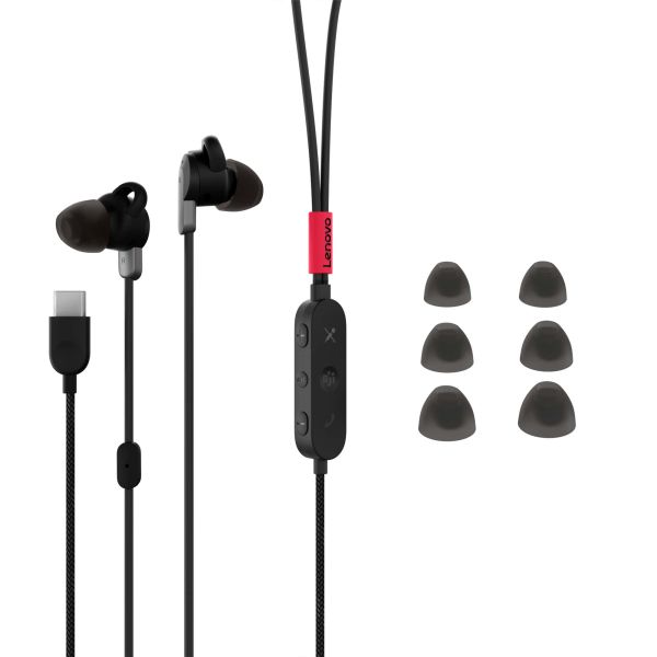 Lenovo 4XD1C99220 hoofdtelefoon/headset Bedraad In-ear Muziek/Voor elke dag USB Type-C Zwart (4XD1C99220)