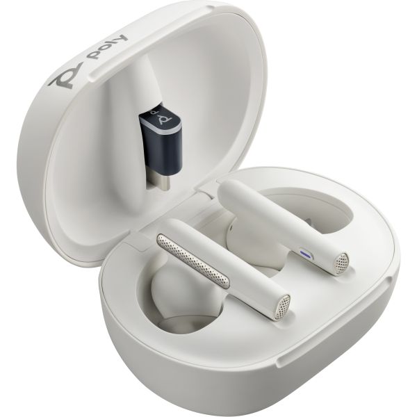 POLY Voyager Free 60+ UC White Sand Earbuds + BT700 USB-C-adapter + oplaadcase met touchscreen (7Y8G6AA)
