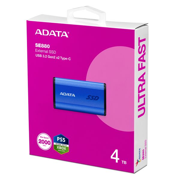ADATA SE880 4 TB USB Type-C 3.2 Gen 2 (3.1 Gen 2) Blauw (AELI-SE880-4TCBU)