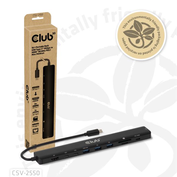 CLUB3D 10-1 Portable Dock USB Type-C® 10Gbps to HDMI™ 8K30Hz PD3.1 Max.140Watt (CSV-2550)