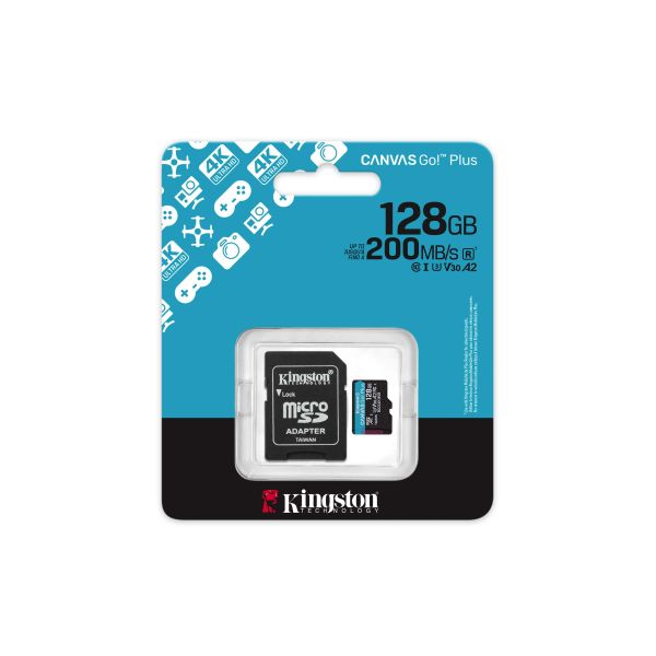 Kingston Technology 128GB microSDXC Canvas Go! Plus Gen4 200MB/s A2 U3 V30 kaart + adapter (SDCG4/128GB)