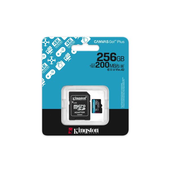 Kingston Technology 256GB microSDXC Canvas Go! Plus Gen4 200MB/s A2 U3 V30 kaart + adapter (SDCG4/256GB)