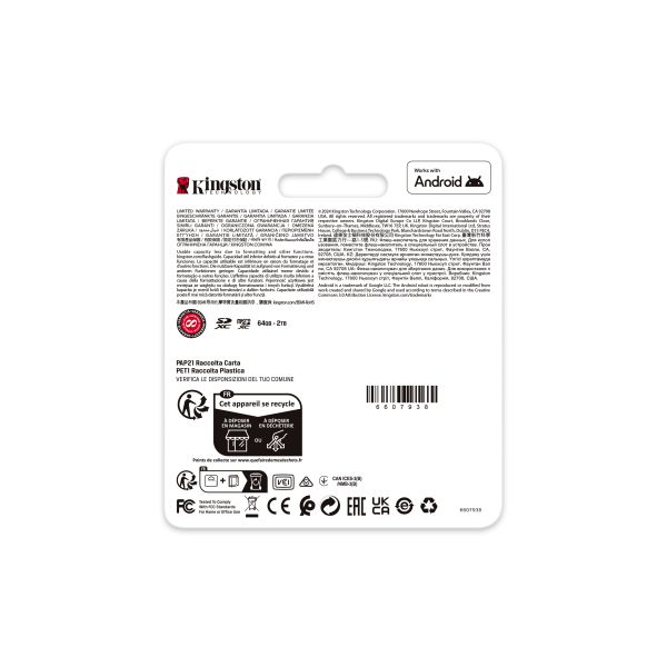 Kingston Technology 64GB microSDXC Canvas Go! Plus Gen4 200R A2 U3 enkel pakket zonder adapter (SDCG4/64GBSP)